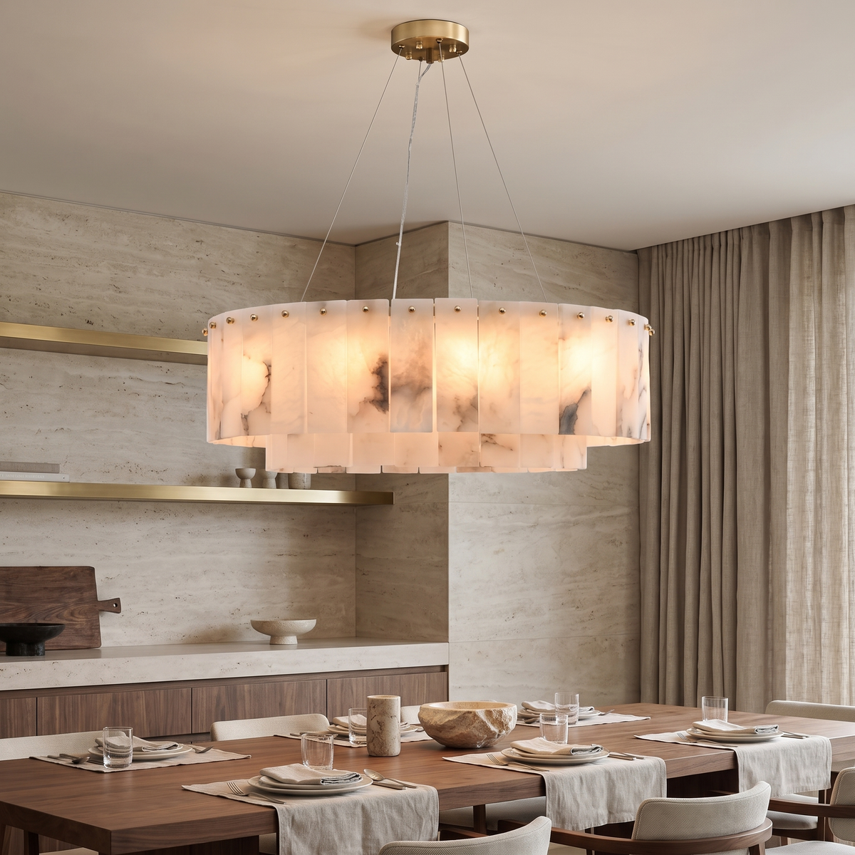 Marble & Brass Ring Chandelier - Round 100cm