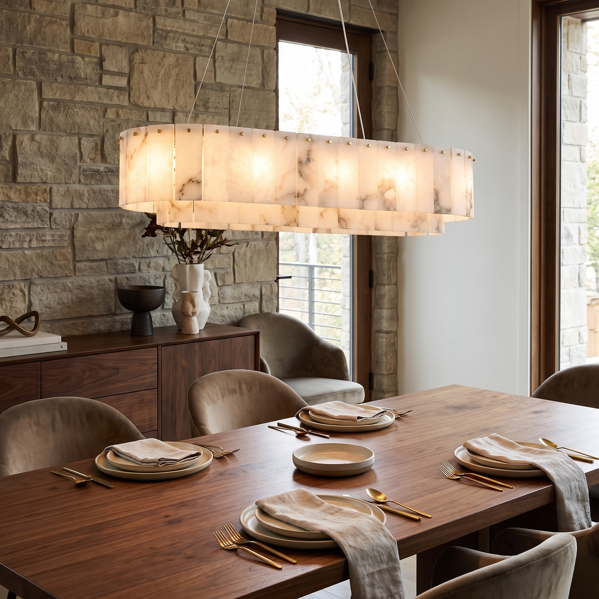 Marble & Brass Ring Chandelier - Linear 100cm