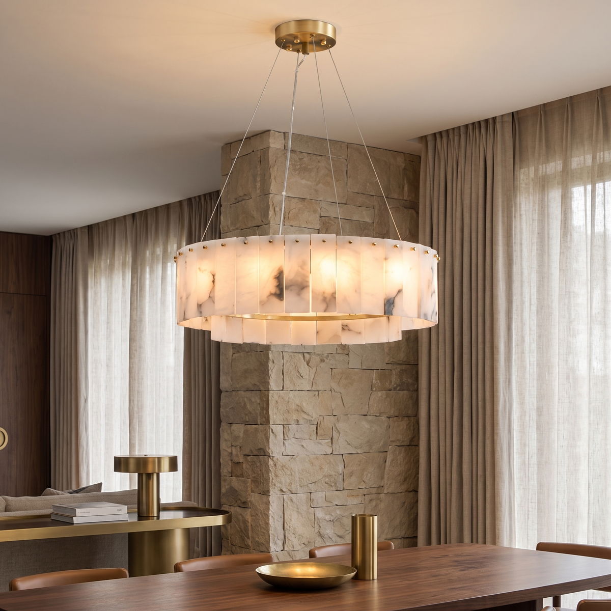 Marble & Brass Ring Chandelier - Round 45cm