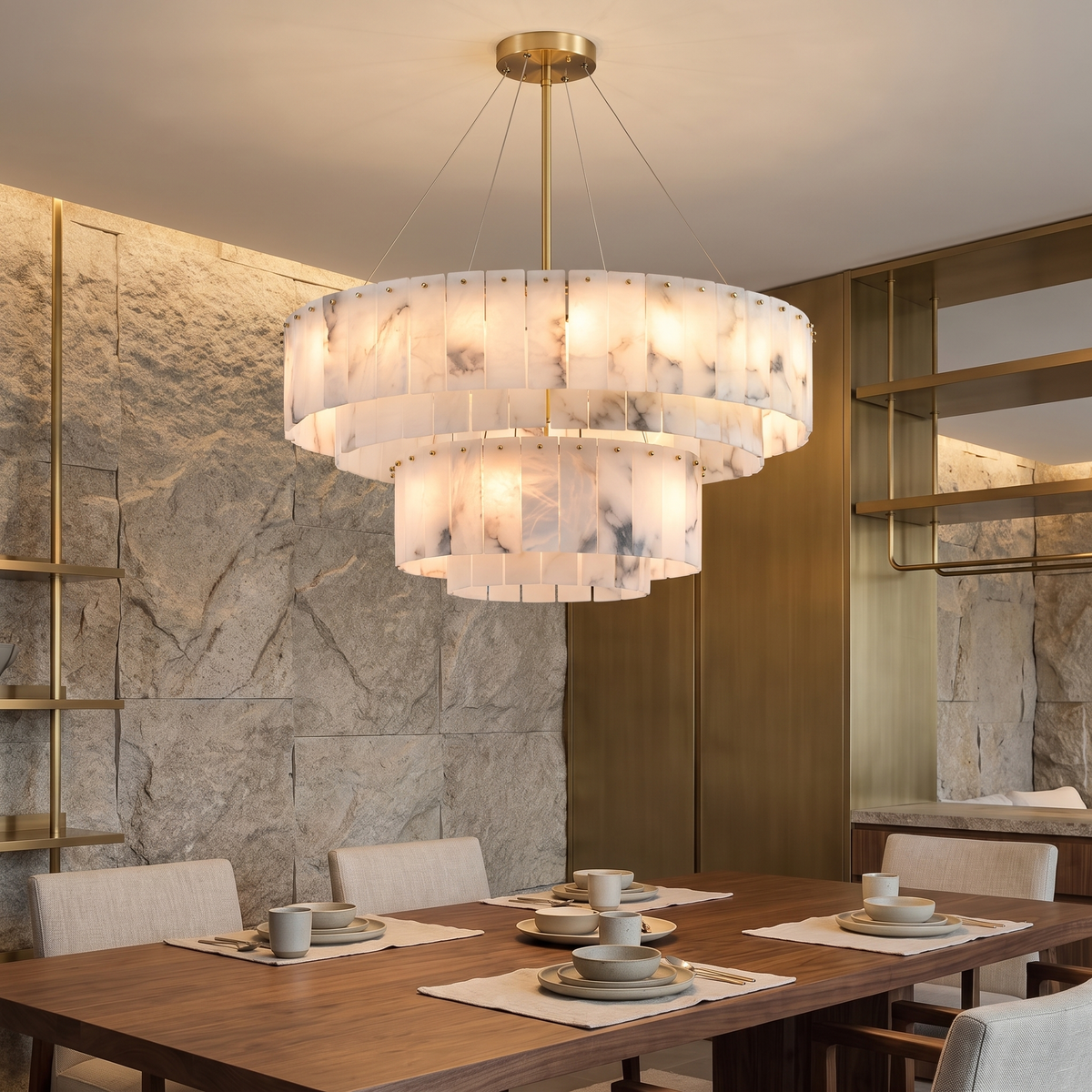 Marble & Brass Ring Chandelier - Two-Tier 80 + 45cm