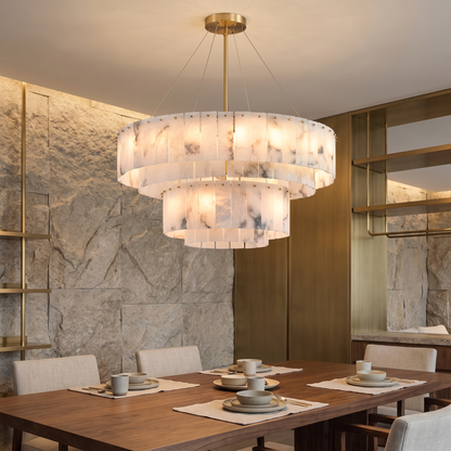 Marble & Brass Ring Chandelier - Two-Tier 80 + 45cm