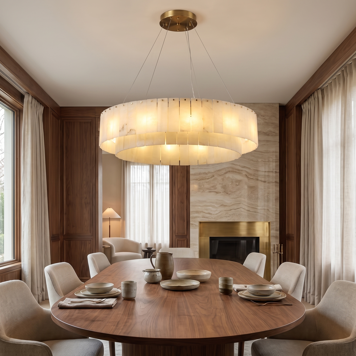 Marble & Brass Ring Chandelier - Scene display