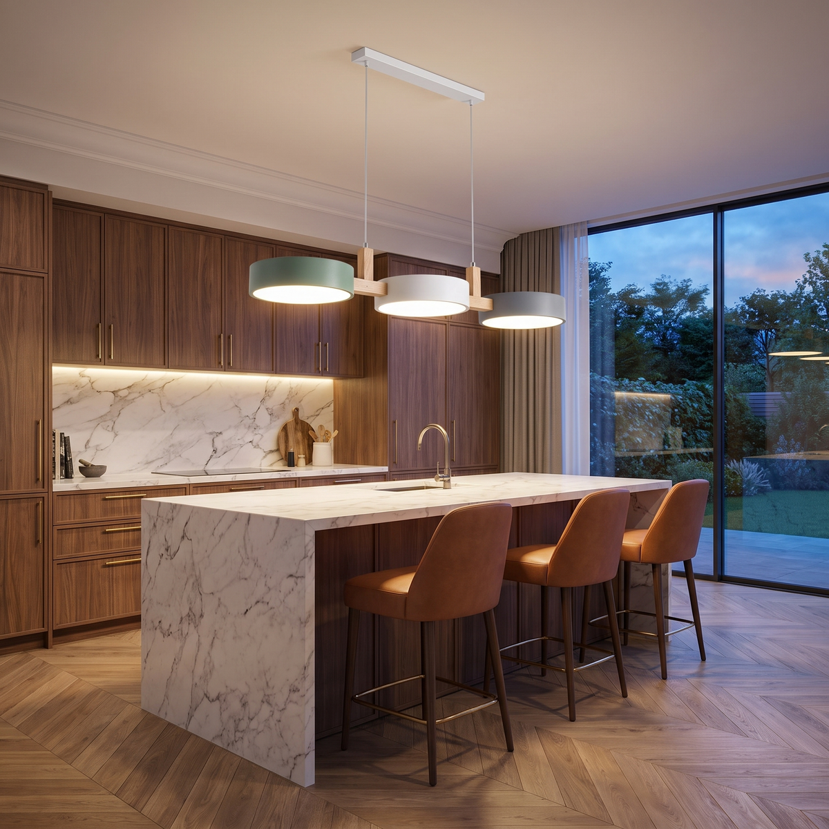 Nordic Wood 3 Head Pendant Light - over kitchen island