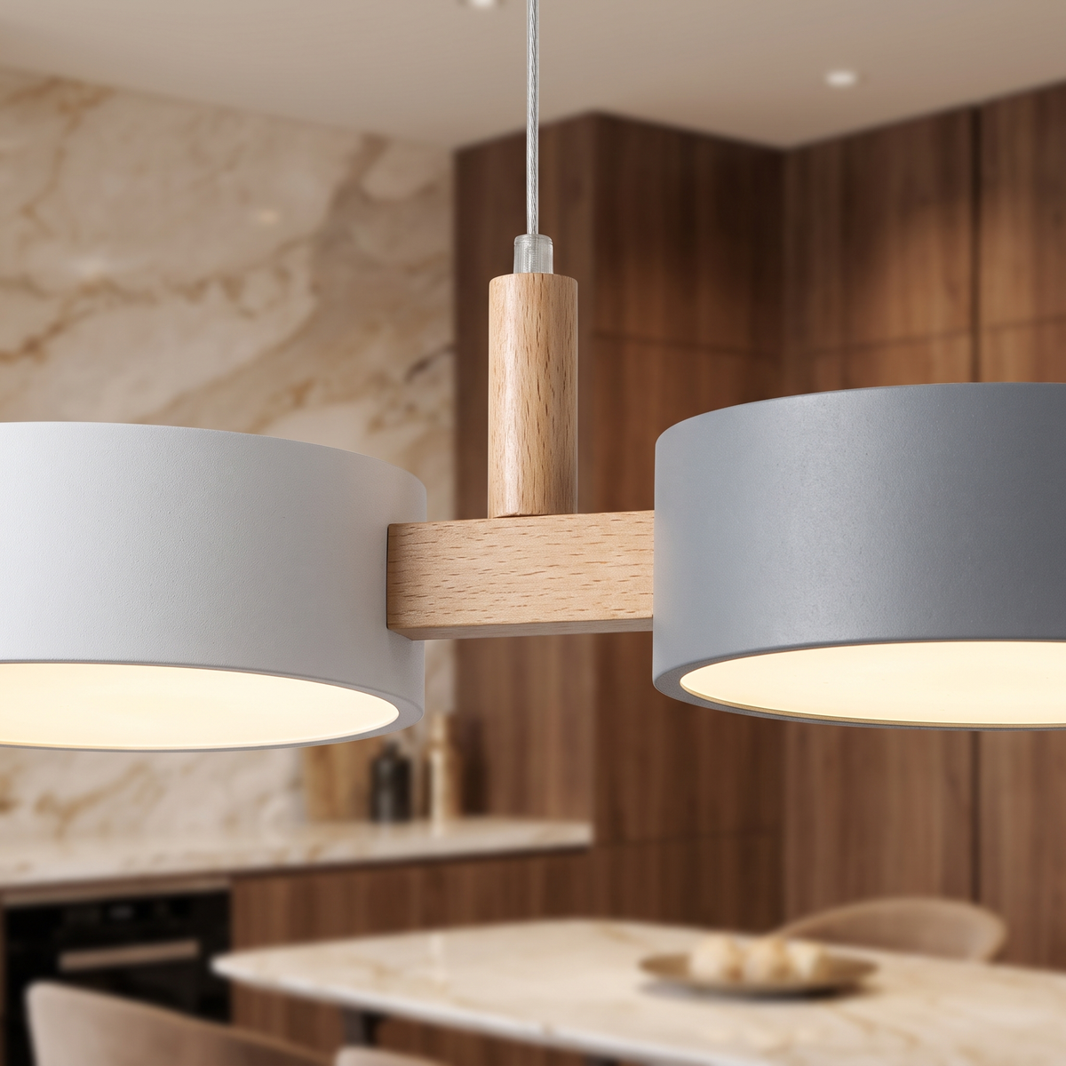 Nordic Wood 3 Head Pendant Light - wood connector close-up