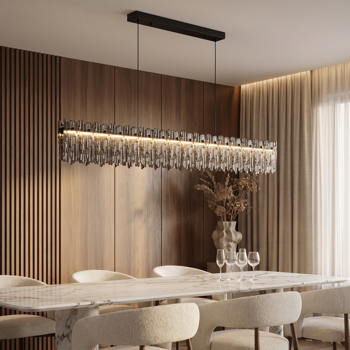 Crystal Fringe Linear Pendant Chandelier - Black