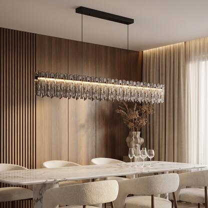 Crystal Fringe Linear Pendant Chandelier - Black