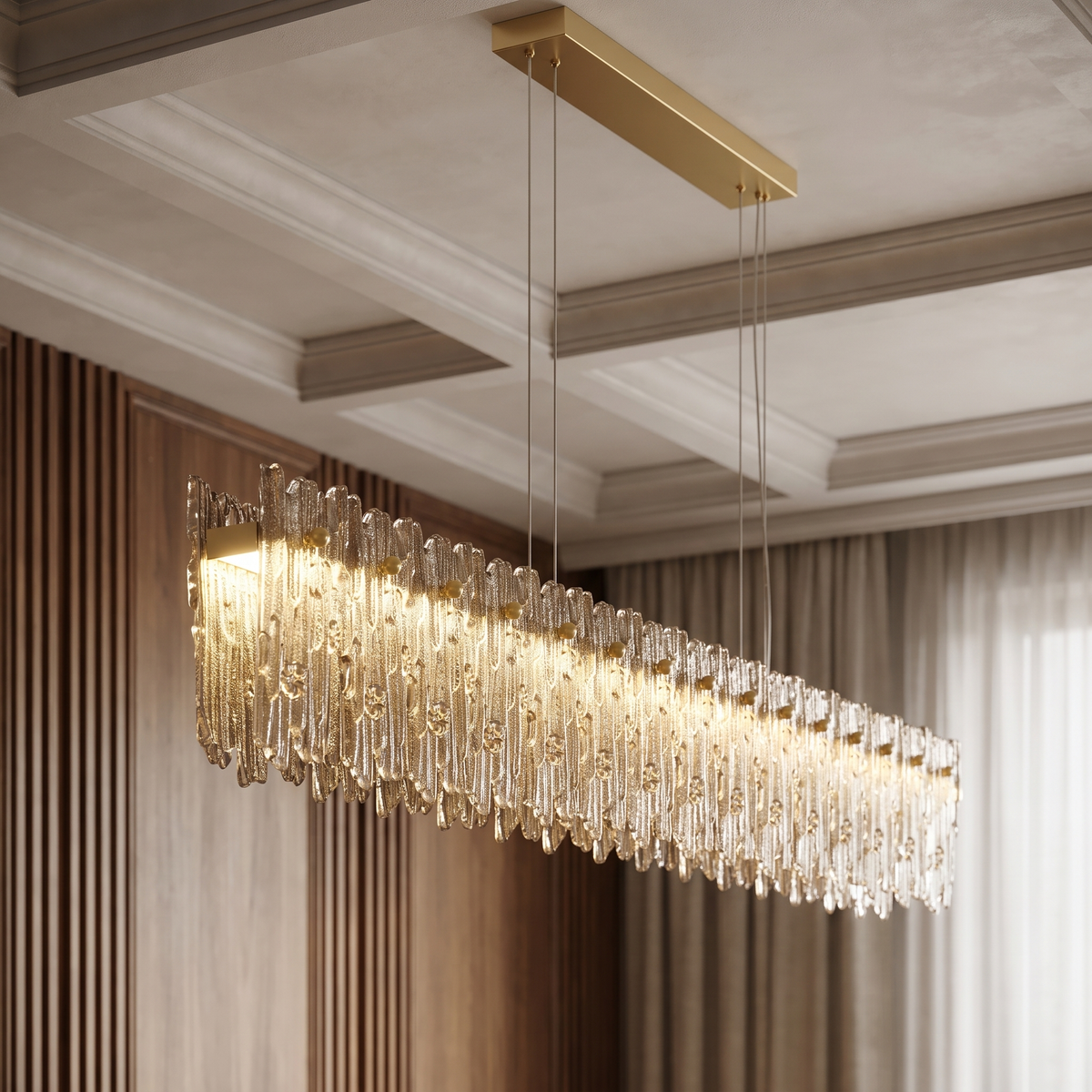 Crystal Fringe Linear Pendant Chandelier - side angle