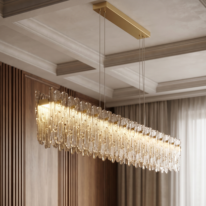 Crystal Fringe Linear Pendant Chandelier - side angle