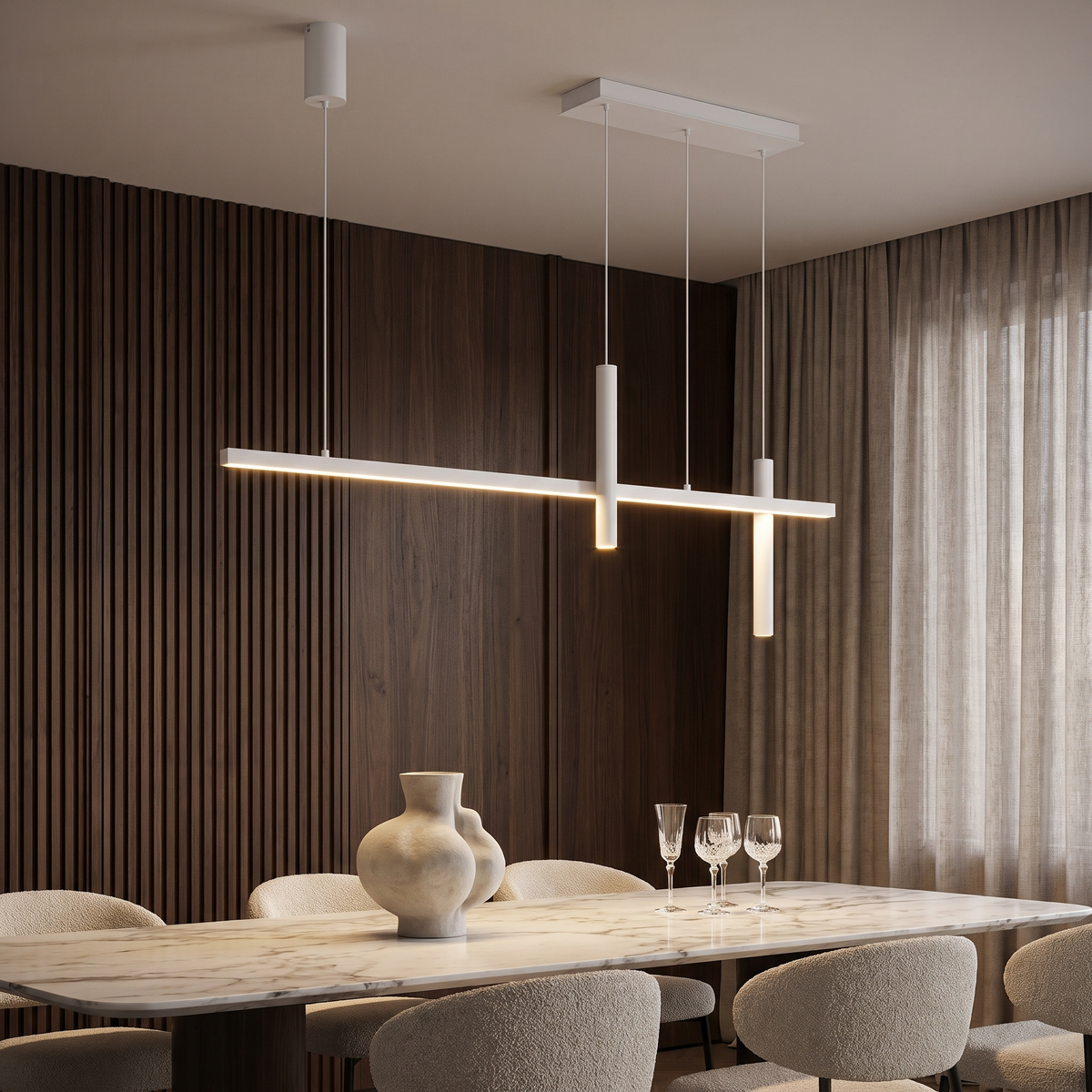 Nordic Cross Bar LED Pendant Light - White