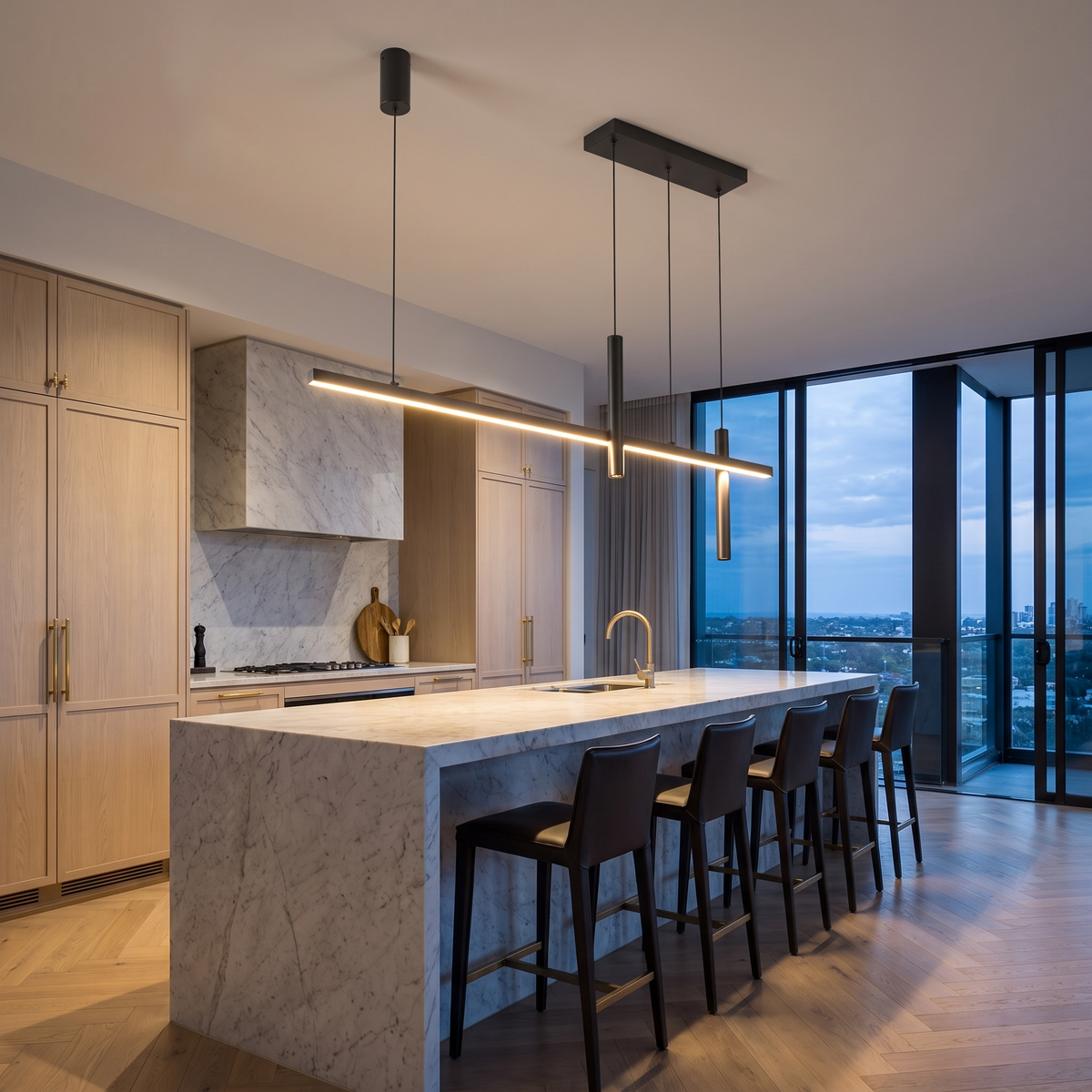 Nordic Cross Bar LED Pendant Light - over kitchen island