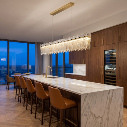 Crystal Fringe Linear Pendant Chandelier - over kitchen island
