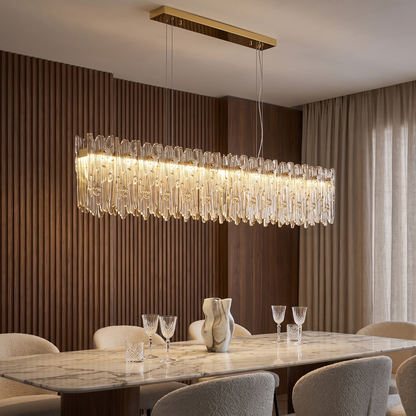 Crystal Fringe Linear Pendant Chandelier - Gold
