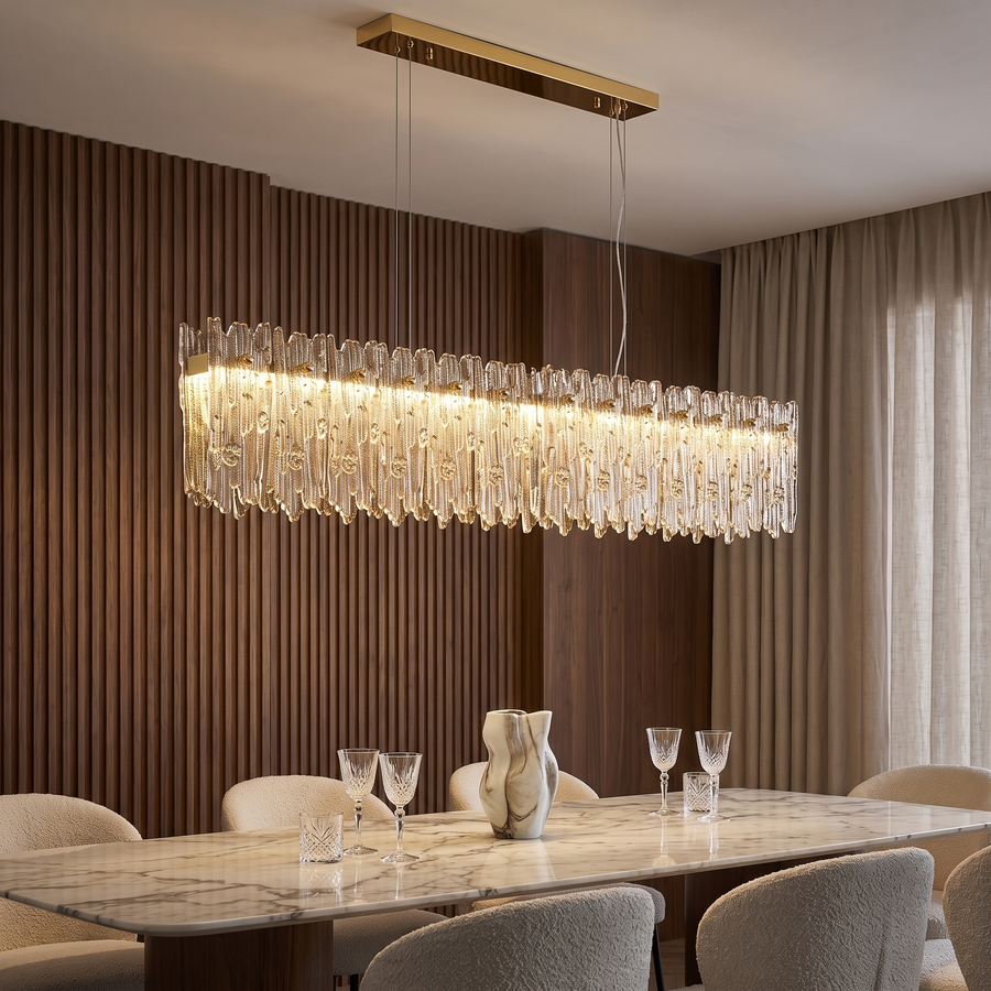 Crystal Fringe Linear Pendant Chandelier - Gold