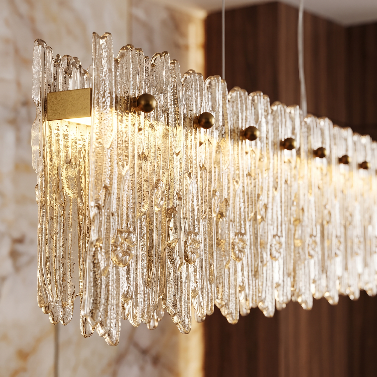 Crystal Fringe Linear Pendant Chandelier - glass detail close-up