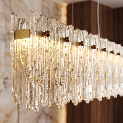 Crystal Fringe Linear Pendant Chandelier - glass detail close-up