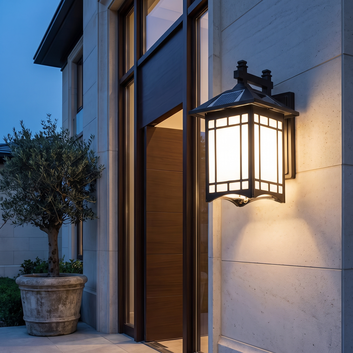 Solar Lights Outdoor Retro Lantern Wall Sconce Wall Mounted Die-Cast - luxury home exterior