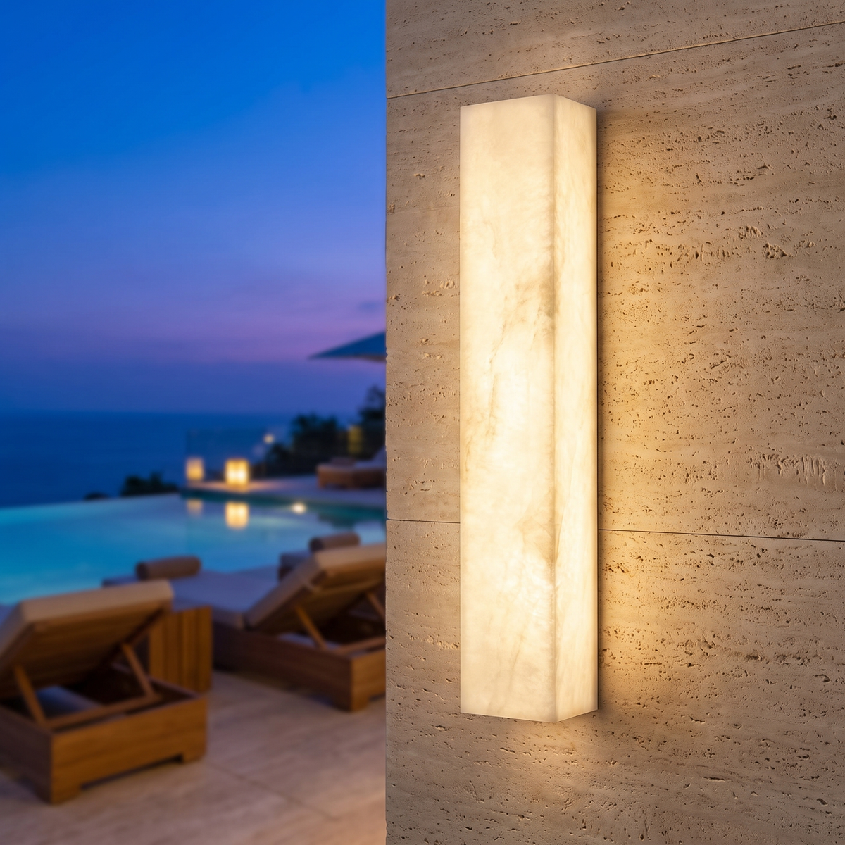 Modern Rectangular Outdoor Wall Lamp Weather-Resistant Resin LED - luxury home exterior