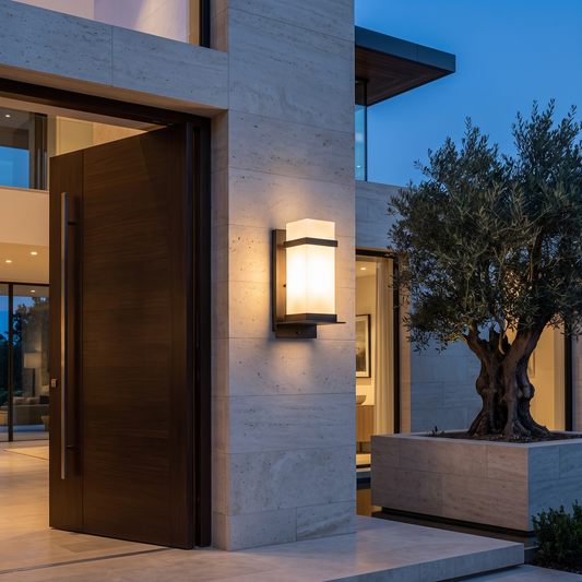 Contemporary Outdoor Wall Light Wall Mounted Metal Frame Glass Shade - luxury home exterior