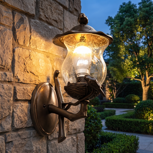 Modern Outdoor Wall Sconce with Carved Glass Shade Aluminum LED - luxury home exterior