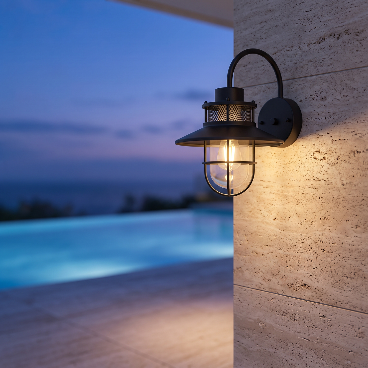 Vintage Outdoor Wall Light with Weatherproof Metal and Glass - luxury home exterior