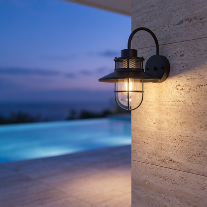 Vintage Outdoor Wall Light with Weatherproof Metal and Glass - luxury home exterior