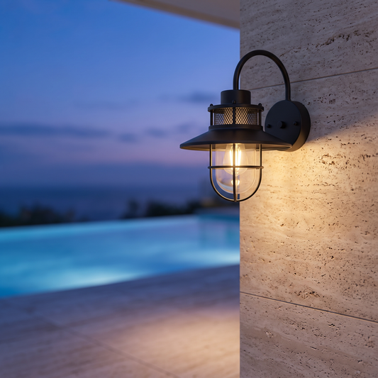 Vintage Outdoor Wall Light with Weatherproof Metal and Glass - luxury home exterior