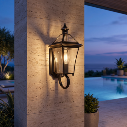 Modern Outdoor Wall Light Waterproof IP65 Brass Clear Glass Hardwired - luxury home exterior