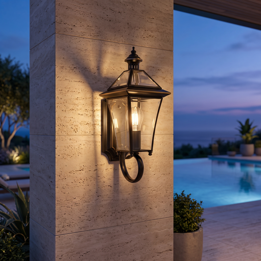 Modern Outdoor Wall Light Waterproof IP65 Brass Clear Glass Hardwired - luxury home exterior