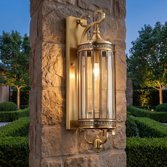 Vintage Outdoor Wall Light Copper Glass Waterproof Wall Mounted LED - luxury home exterior