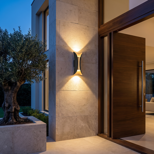 Modern Up Down Wall Light Aluminum Glass Shade LED Motion Sensor - luxury home exterior