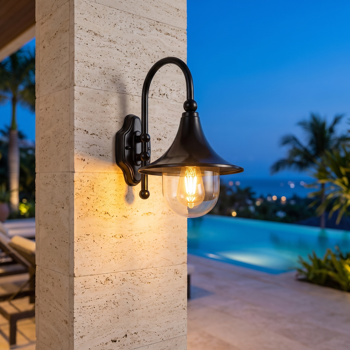 Vintage Outdoor Wall Light Waterproof Aluminum Horn Shape LED Fixture - luxury home exterior