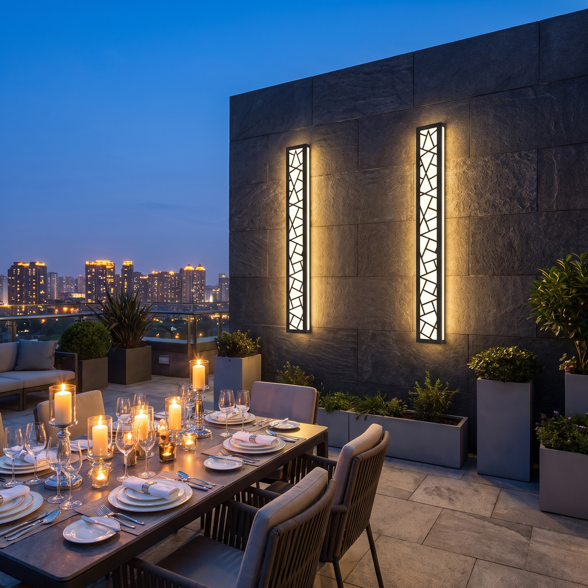 LED Long Wall Light Bird's Nest - rooftop terrace dining