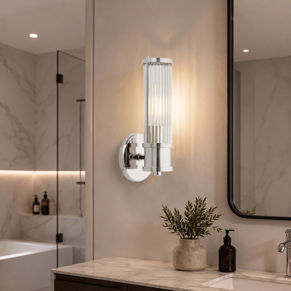 Iron Chrome Wall Sconce - Chrome 1-Light bathroom
