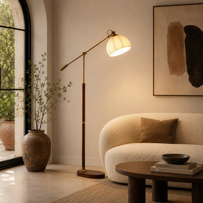 Industrial Wood Floor Lamp Dome Shade Dimmable LED