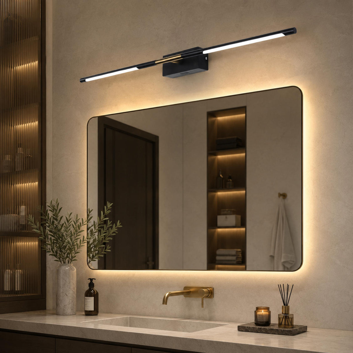 Electroplated Black LED Vanity Bar 60cm/100cm Gold Accent Mirror Light