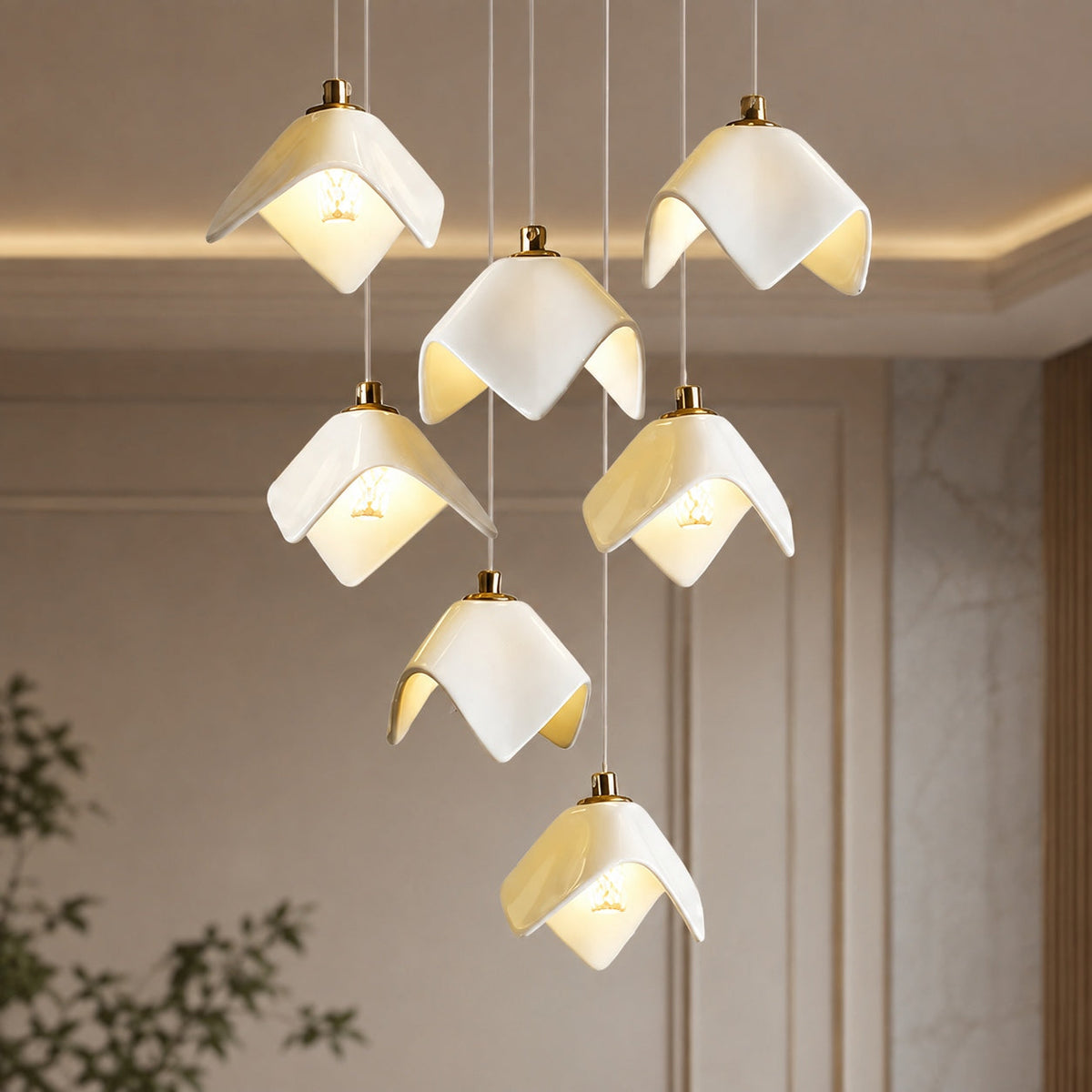 Gold Metal Chandelier Ceiling Light Adjustable LED