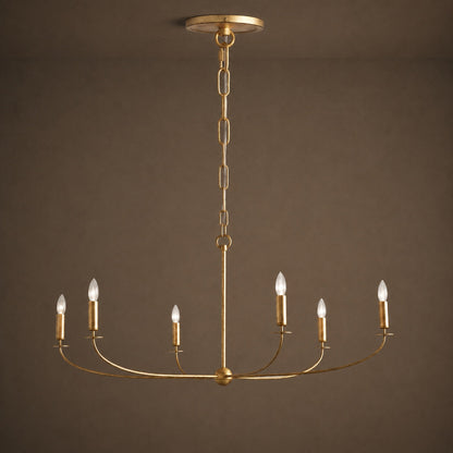 Large Antique Gold Leaf Round Chandelier