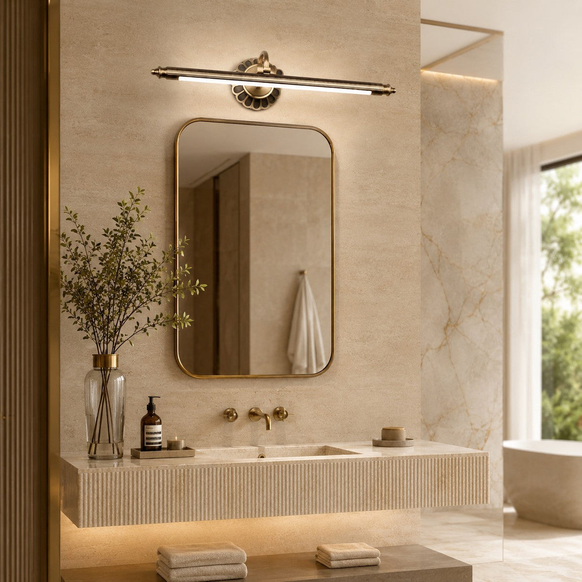 Retro Bronze Cylinder LED Vanity Light 70cm & 90cm Floral Wallplate