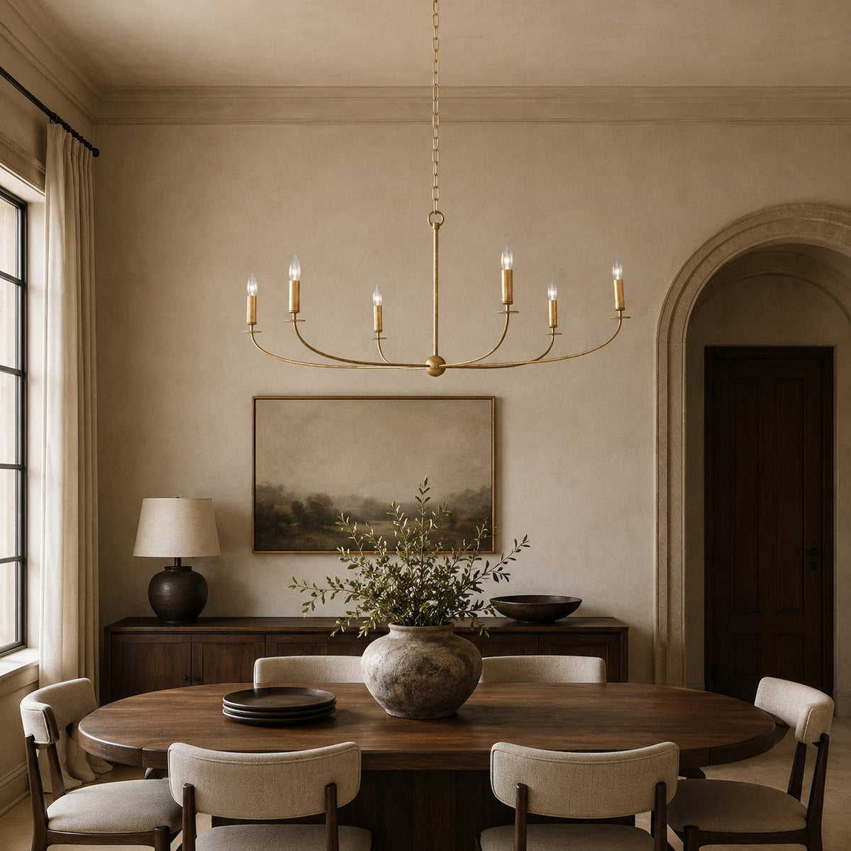 Large Antique Gold Leaf Round Chandelier