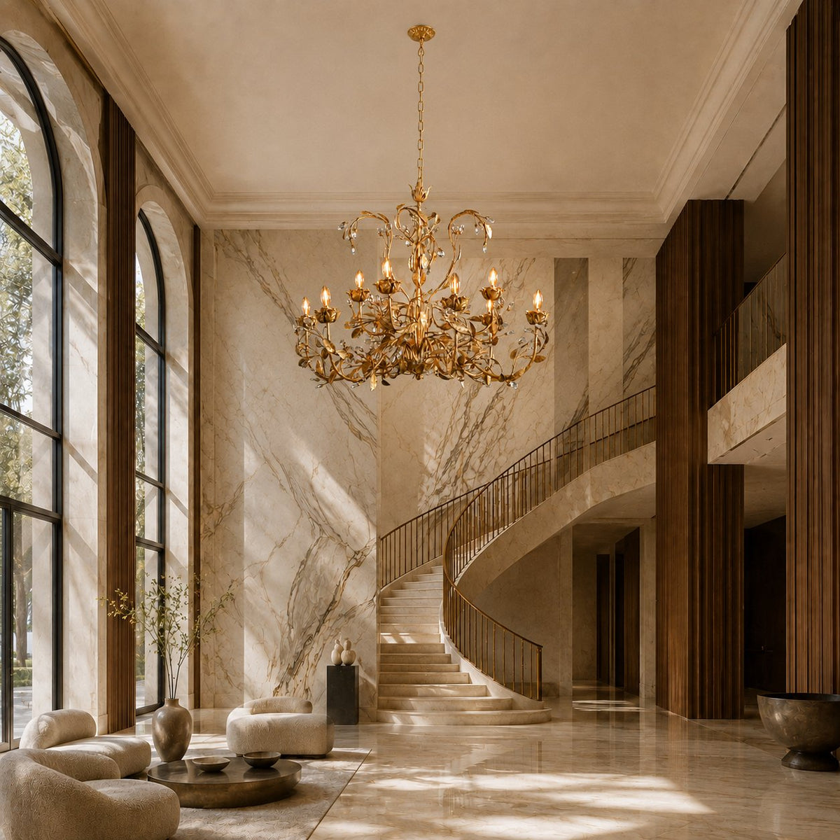 Luxury Crystal Leaf Round Chandelier