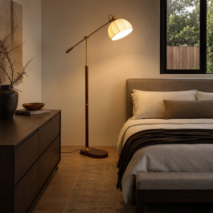 Industrial Wood Floor Lamp Dome Shade Dimmable LED