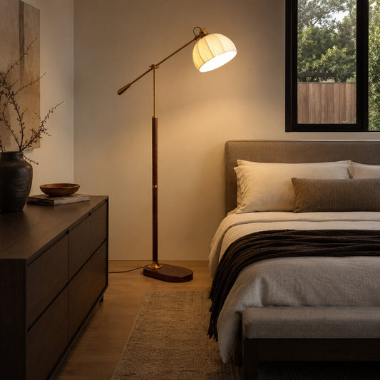 Industrial Wood Floor Lamp Dome Shade Dimmable LED