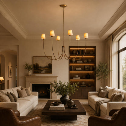 Large Round Chandelier with Off-White Shades