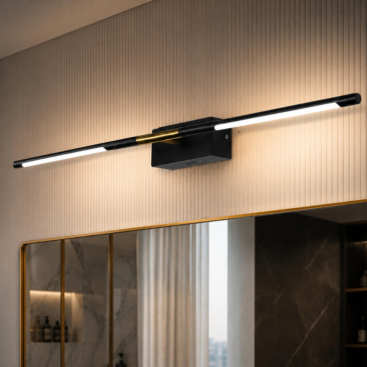 Electroplated Black LED Vanity Bar 60cm/100cm Gold Accent Mirror Light