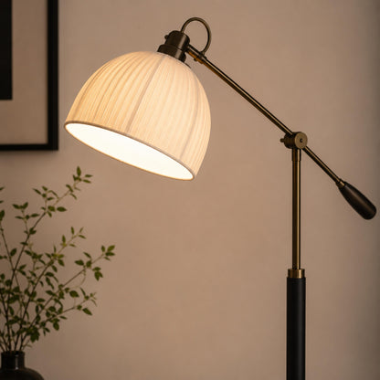 Industrial Wood Floor Lamp Dome Shade Dimmable LED