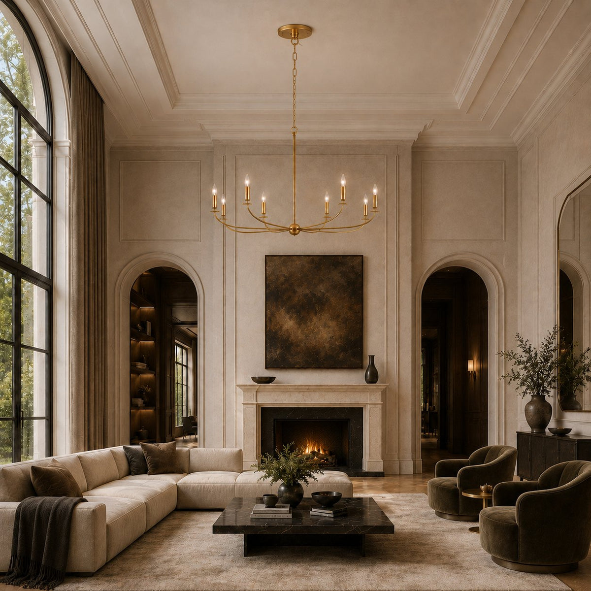 Large Antique Gold Leaf Round Chandelier