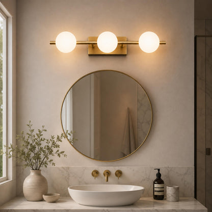 Copper Milk Glass LED Vanity Bar 2–5 Head Three-Colour Bathroom Light