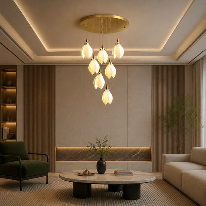 Ceramic Petal Chandelier Gold 7-64 Light LED