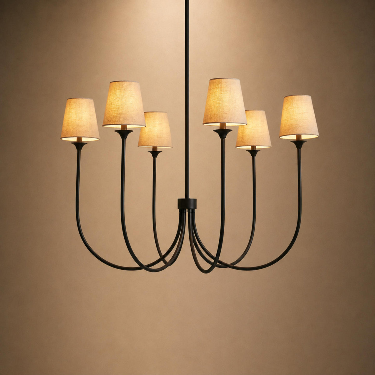 Large Round Chandelier with Off-White Shades