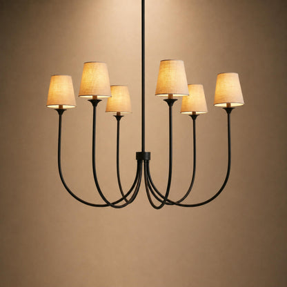 Large Round Chandelier with Off-White Shades